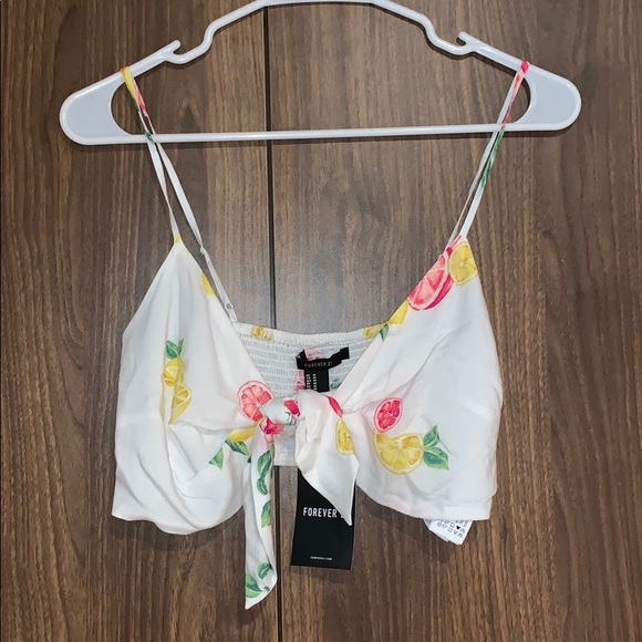 forever 21 striped tie front crop top